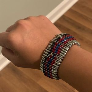 Shiny red, blue, and black beaded bracelet|handmade|stretchy